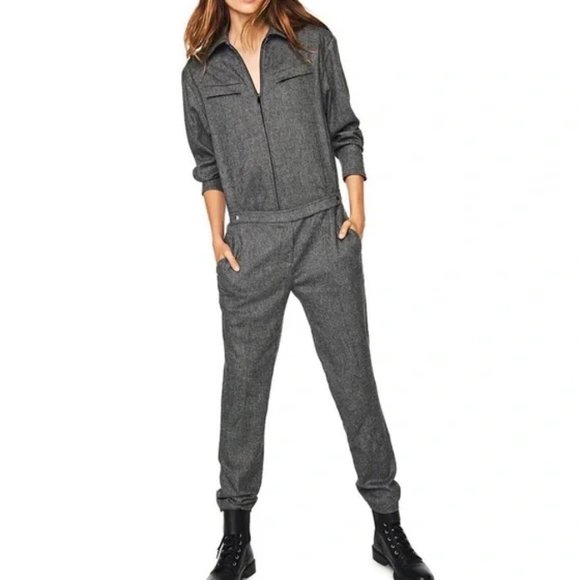 ba&sh Pants - ❌SOLD❌Ba&Sh Chani Utility Long Sleeve Jumpsuit in Anthracite Grey